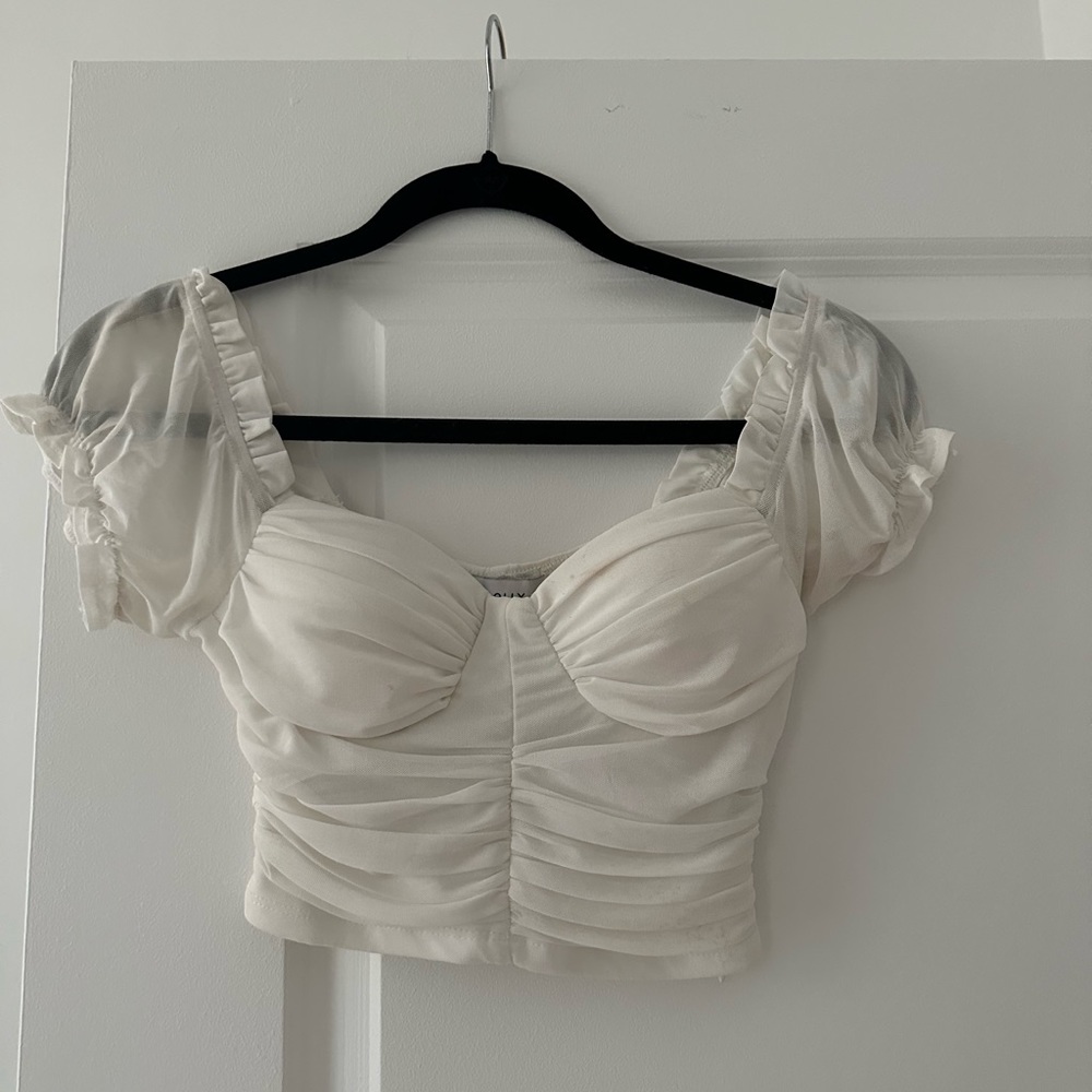 Hello Molly ruched white crop top